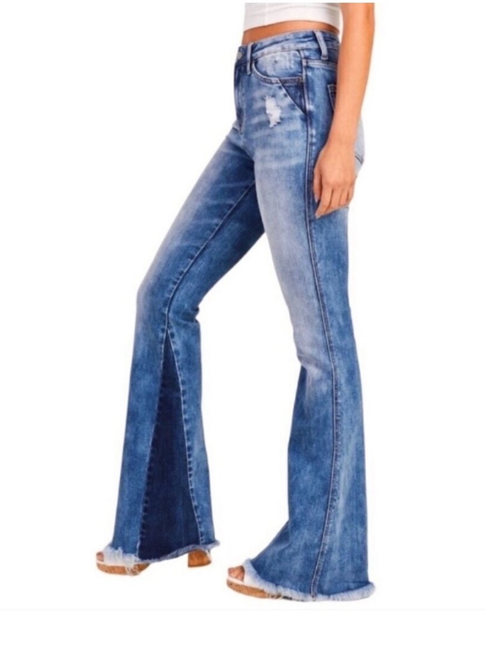 Altar’d State High-Waist Distressed Flare Jeans Contrasted Raw Hem Size 25